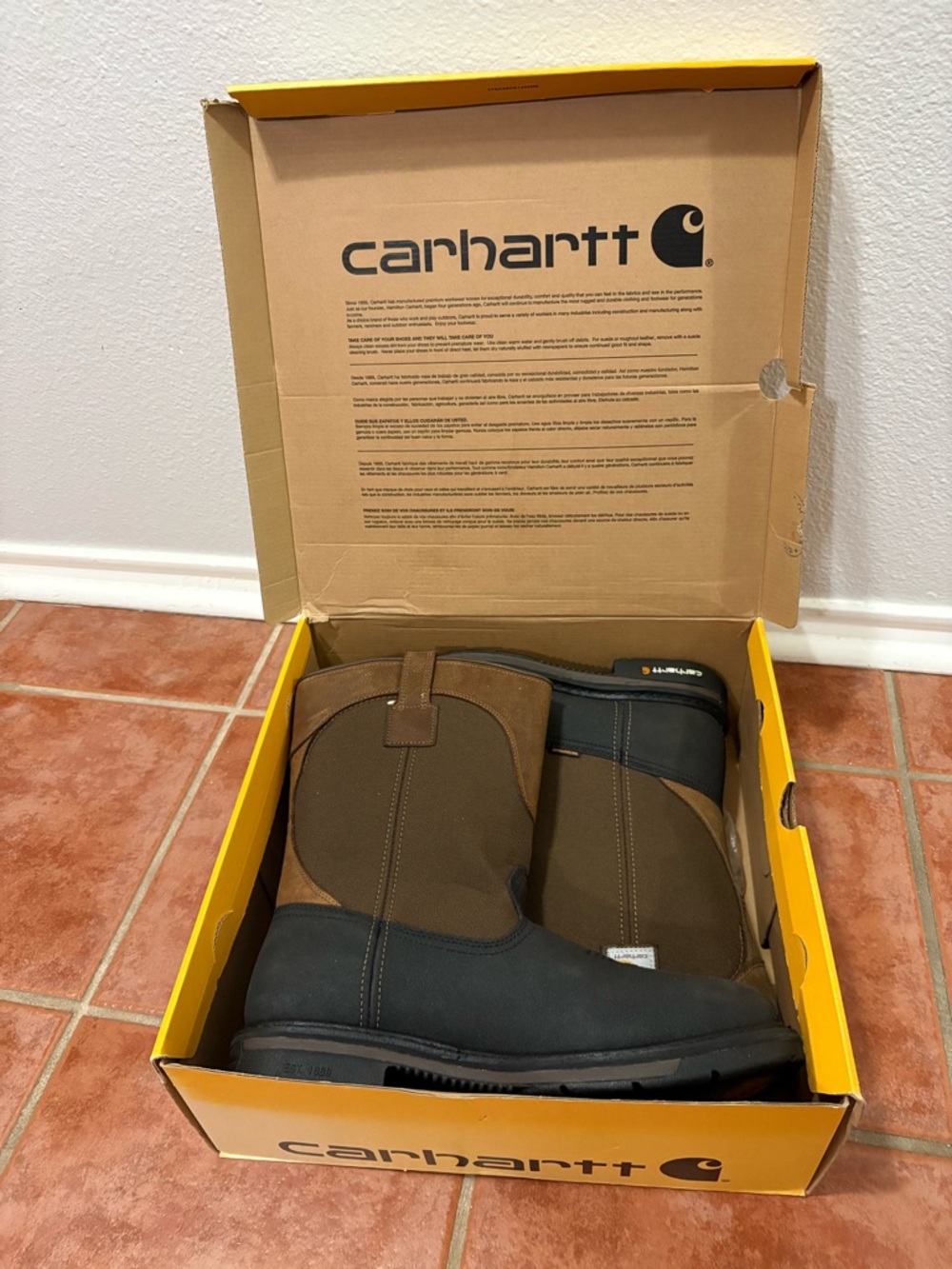 New Carhartt Brown and Black Mid-Calf Work Boots steel toe sz 13